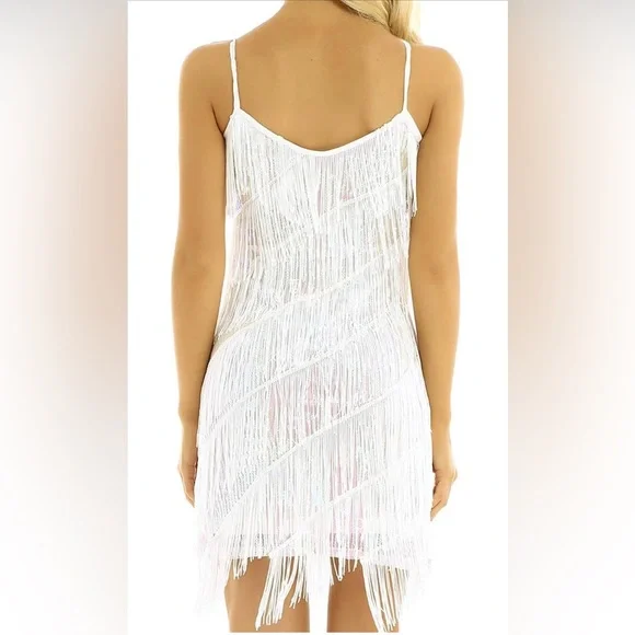 BNWOT - White Sequin Fringe Dress - Size 12/14 - Picture 2 of 5